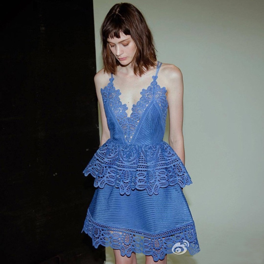 Self portrait blue lace backless dress